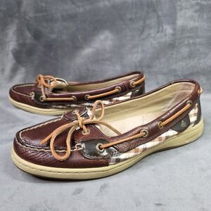 Sperry Top-Sider Women's Brown Leather Plaid Boat Shoes Loafers Sz 8M Pre-Owned